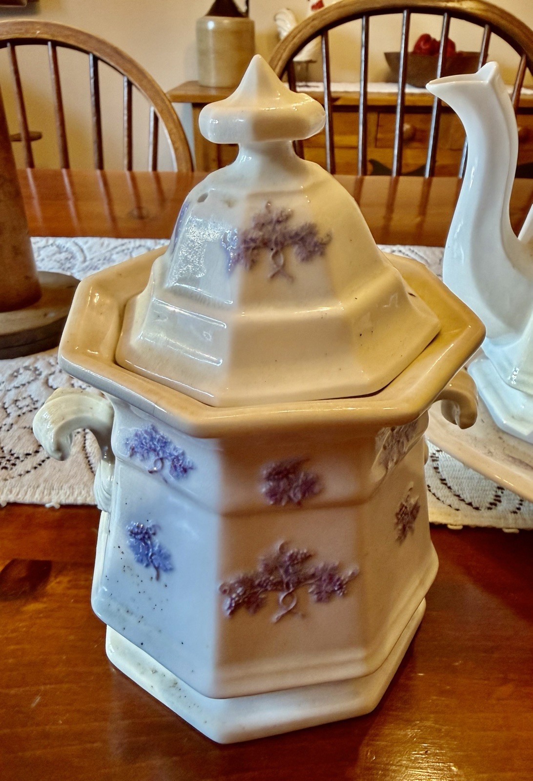 Chelsea Blue Grape Embossed COFFEE POT, Sugar, Creamer, Plate ~ ca. 1830s