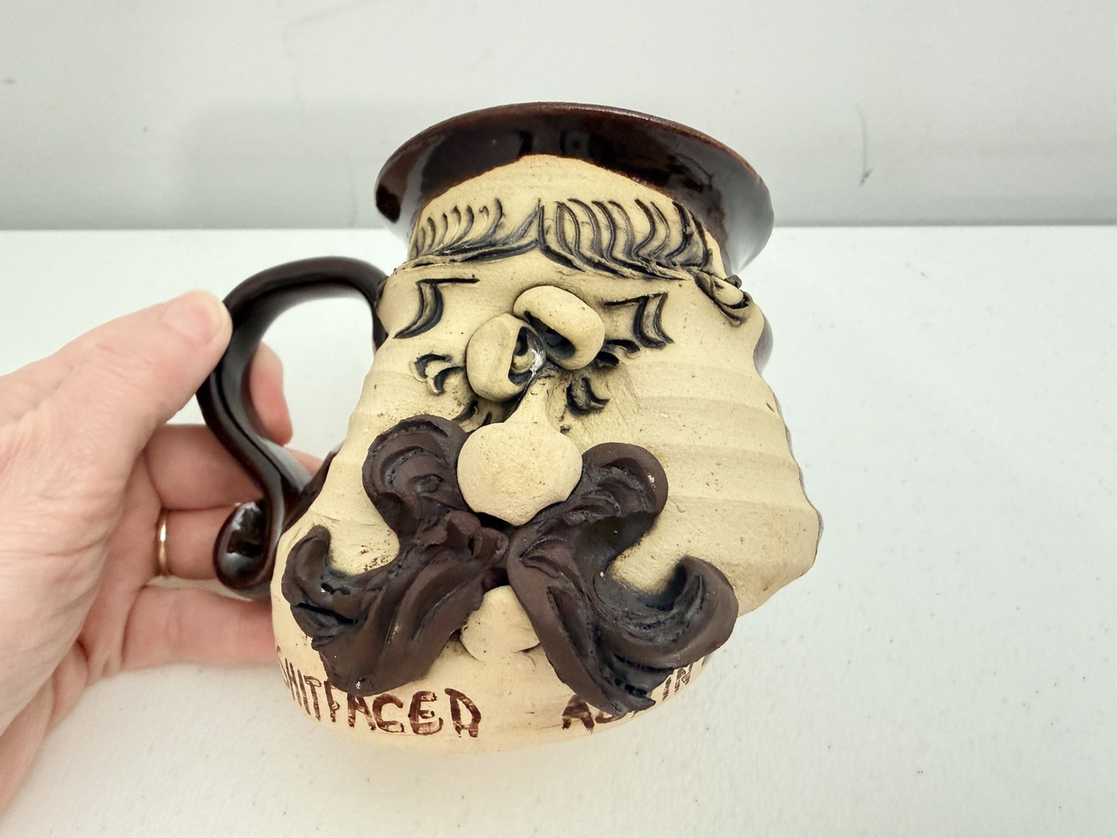 Tiegland Bradford Stoneware Pottery Ugly Funny Collapsed Face Coffee Mug Sh*T