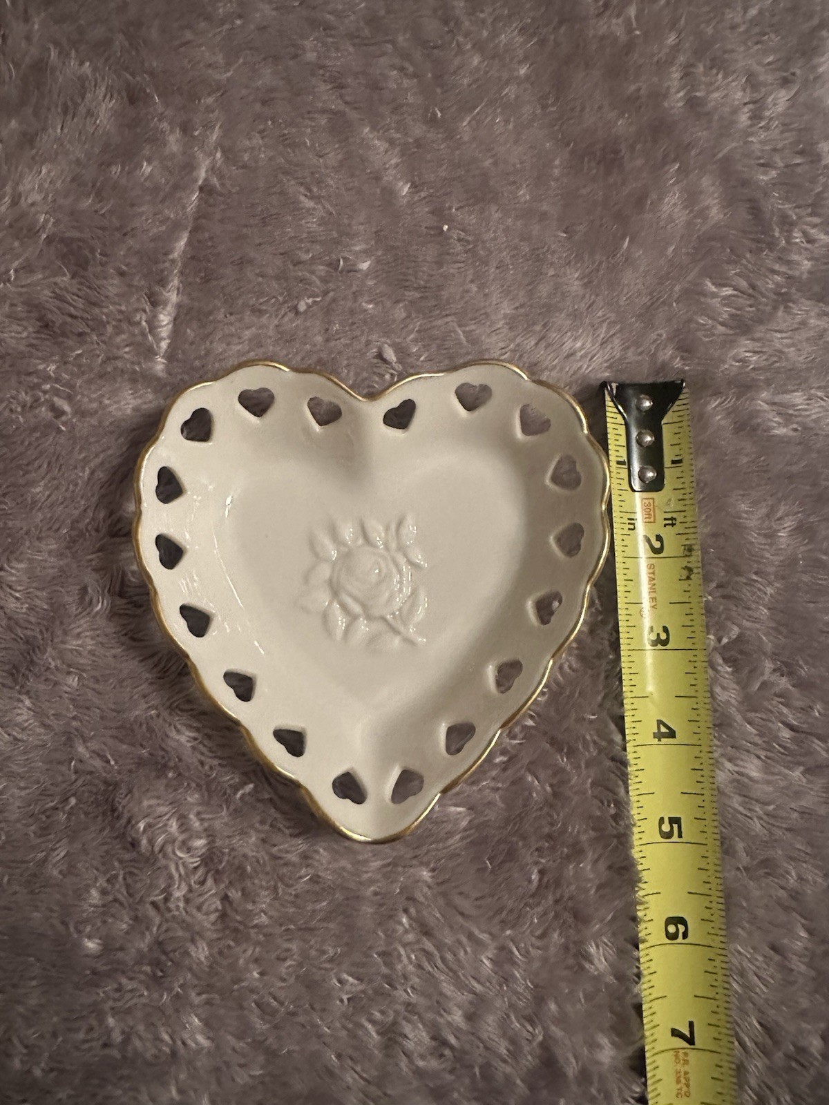 Vintage Lenox Heart-Shaped Porcelain Dish, Pierced Hearts, Gold Trim 5in 2oz