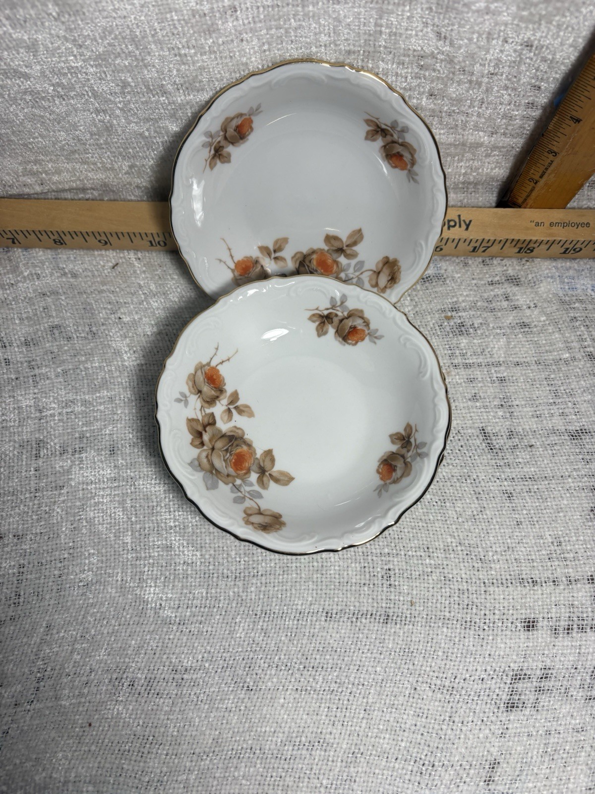 FOUR Mitterteich Bavaria “NORWAY ROSE” FRUIT/SAUCE BOWLS, Porcelain, Gold Trim