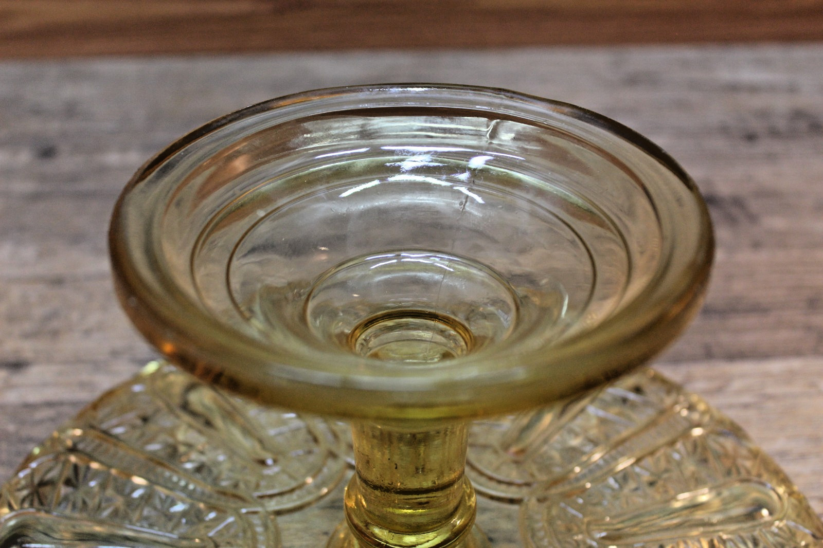 Bryce Walker Jasper EAPG Amber Glass Pedestal Cake Plate Stand, 1880’s Antique