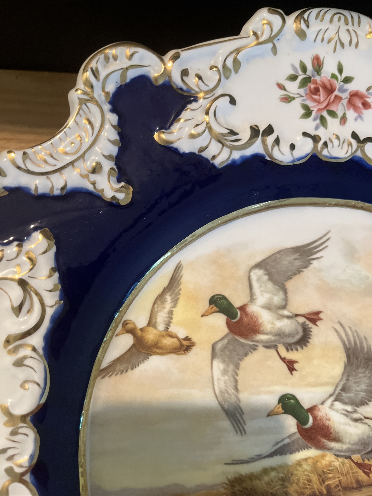 Racater Wall Plate Geese Ducks Fancy Edge Made In Spain Vintage MCM 13” READ