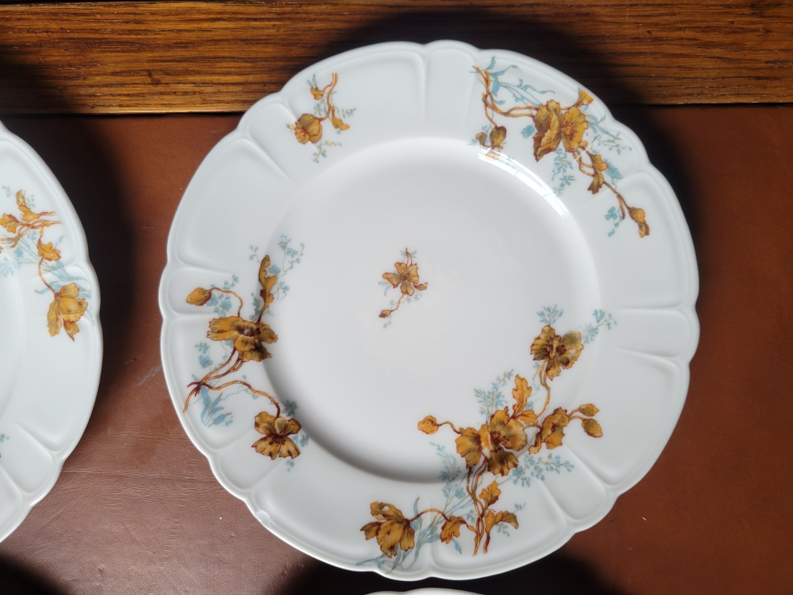 (4) Haviland 7.25 Inch Salad PLATES – Yellowish Brown Flowers -Limoges