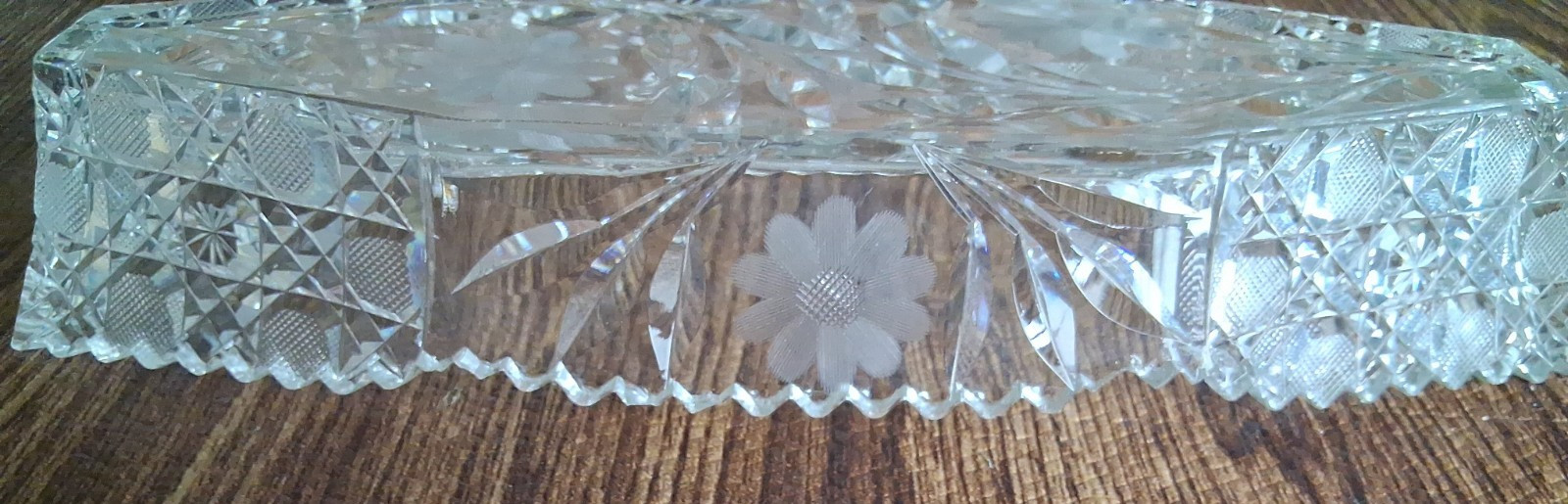 American Brilliant Period Cut Glass Crystal Celery Dish 12″ X 4.5″ Vintage