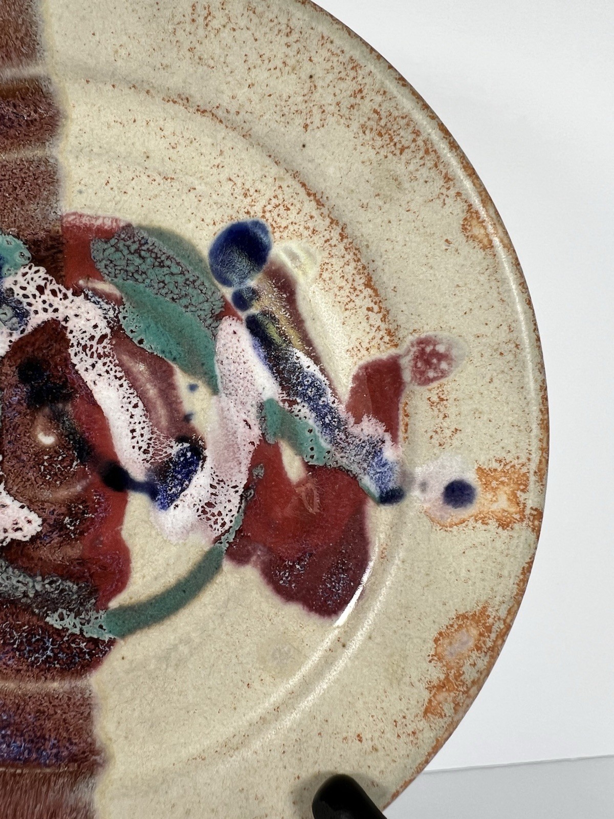 Bruce Larrabee Studio Pottery 9” Abstract Drip Glaze Signed Utah Art Plate
