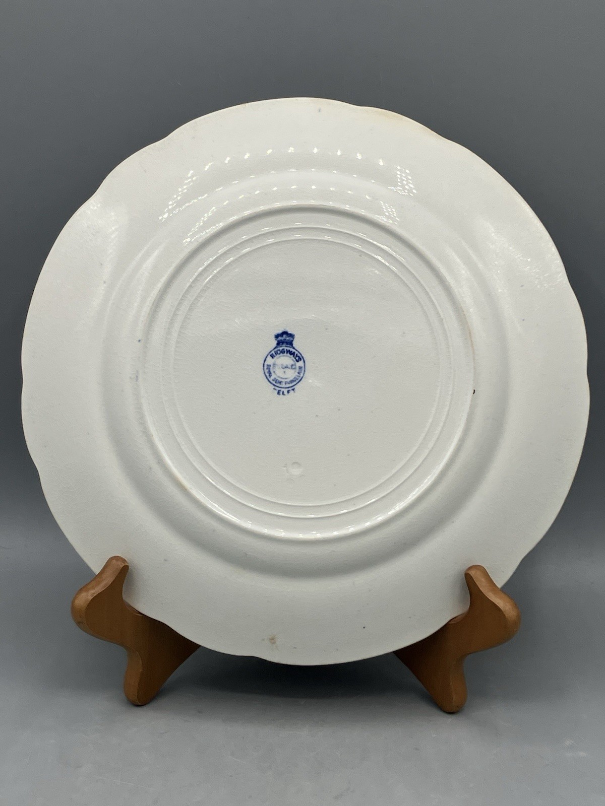 Antique Ridgways Delft Blue Plate 9″ royal Semi Porcelain England Wood & Windsor