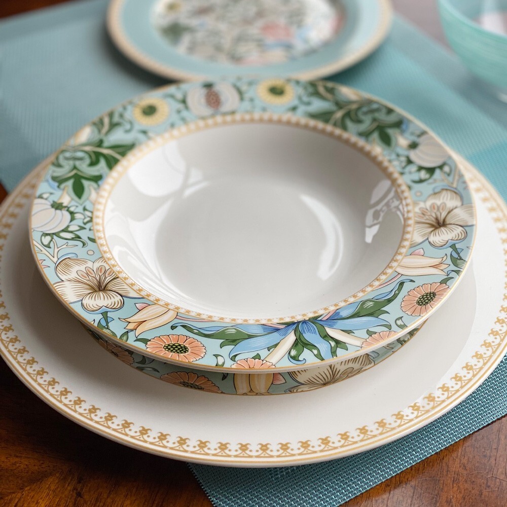 24pc Bone China Dinner Service Set Porcelain Dinnerware MORRIS GARDEN Turquoise