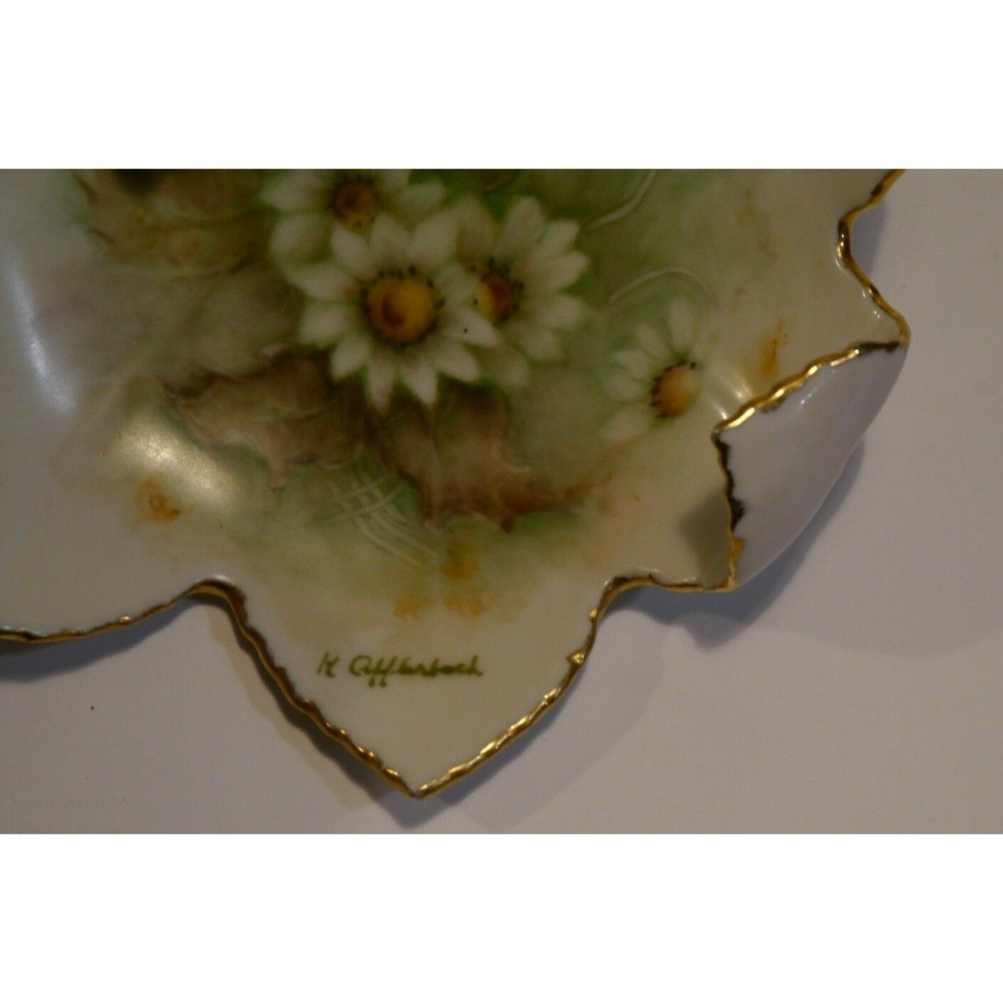 Trinket Dish Hand Painted Porcelain Flower Applied Raised Butterfly signed Vntg