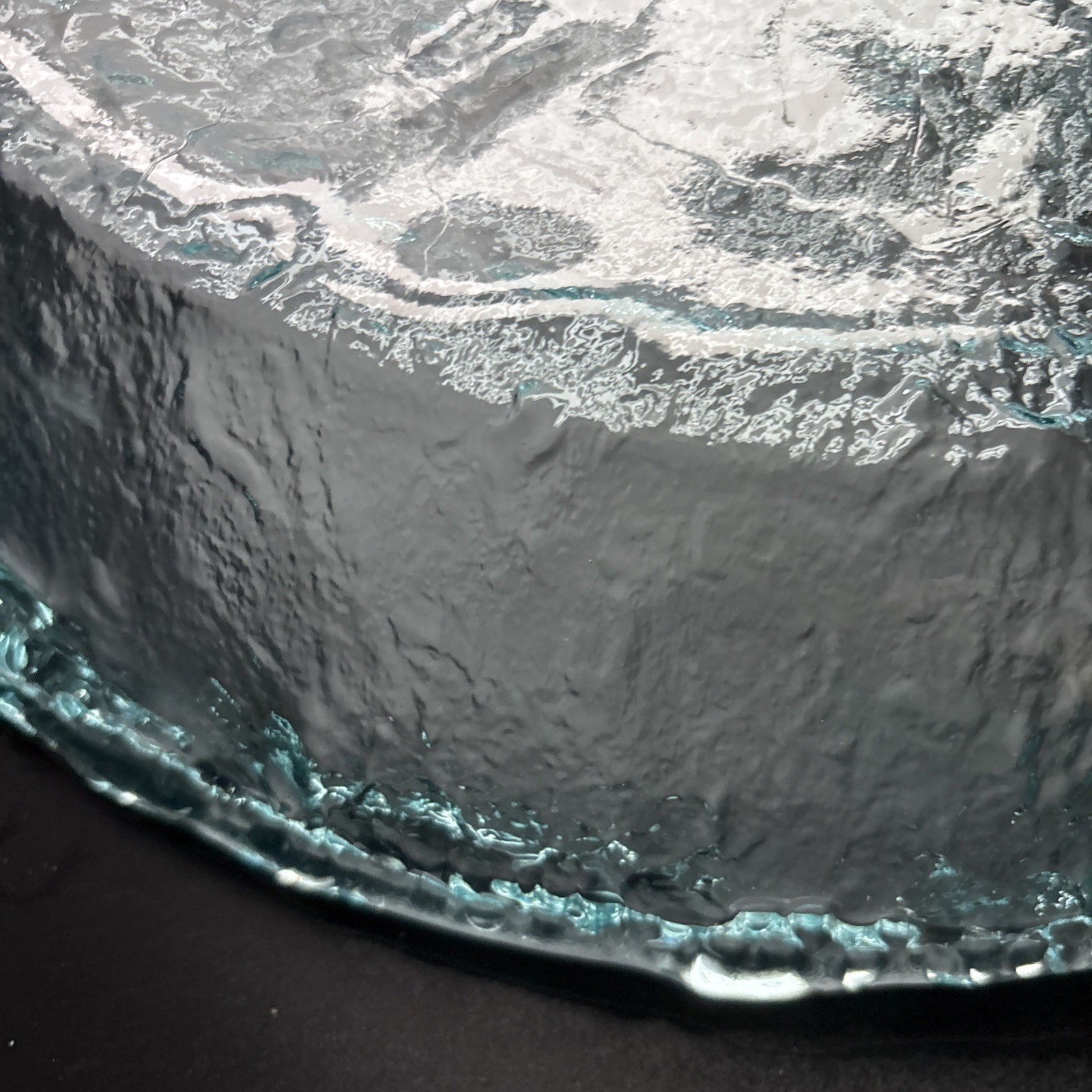 San Miguel Recycled Blue Green Art Glass Oval Bowl Made In Spain 13” X 7.75”