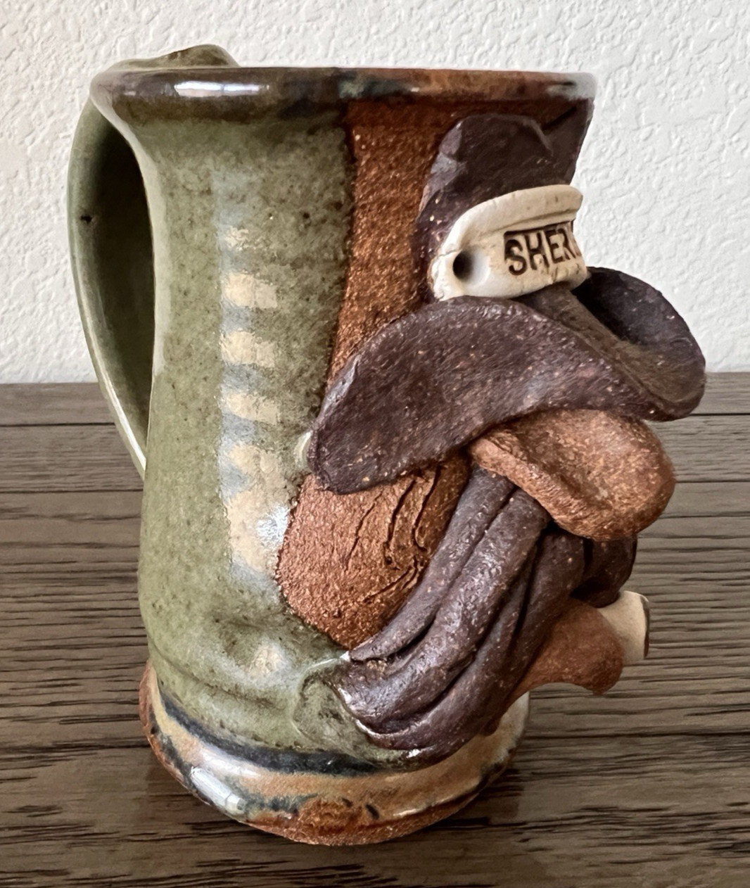 Ugly Funny 3D Face Mug MMS Mahon Stoneware Pottery Mustache Man Cowboy Sheriff