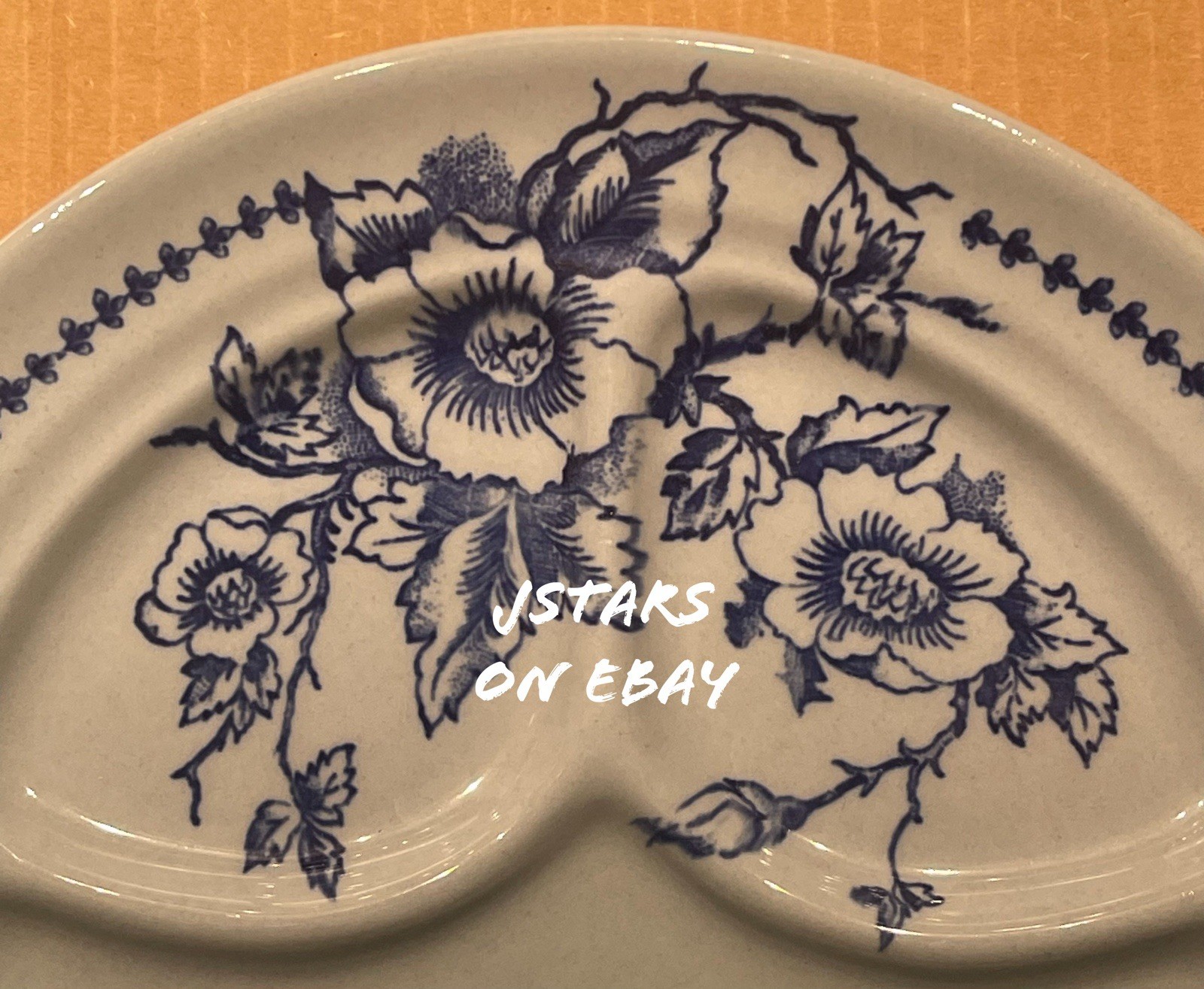 1948 BUFFALO CHINA BLUE LUNE WILD ROSE RESTAURANT WARE PORCELAIN GRILL PLATE