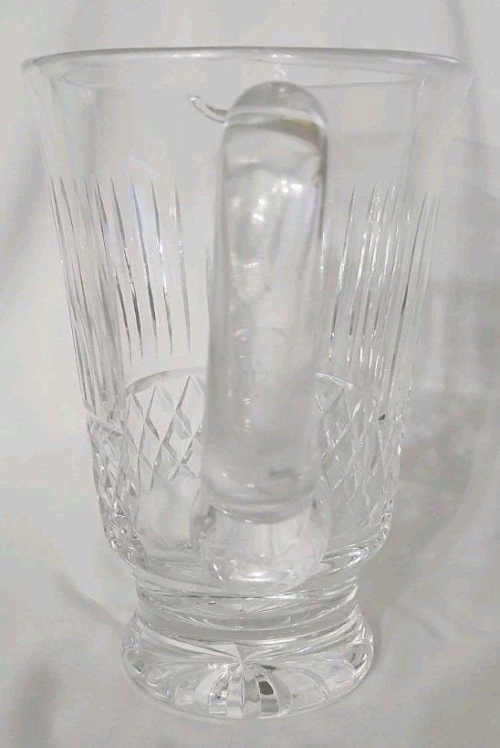 Vtg Waterford Pitcher Cut Crystal Diamond Pattern Applied Handle 7.5″ Tall Read