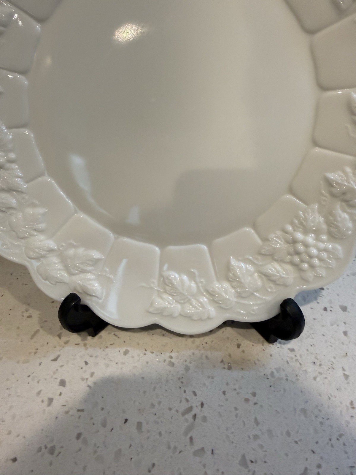 Westmoreland Paneled Grape Milk Glass 10 1/2” Dinner Plate Mid Century