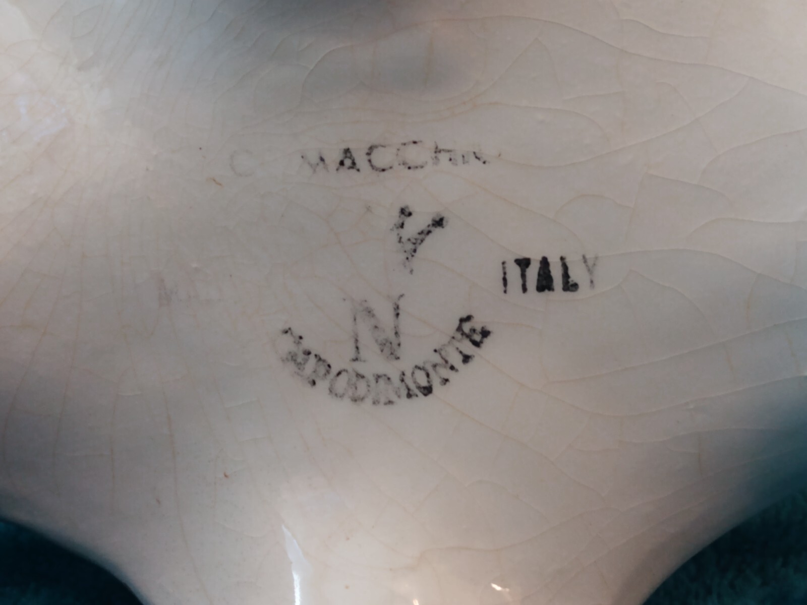 Capodimonte Oval, Footed-Pedestal Centerpiece Bowl. Commachio, Italy, N-Crown.