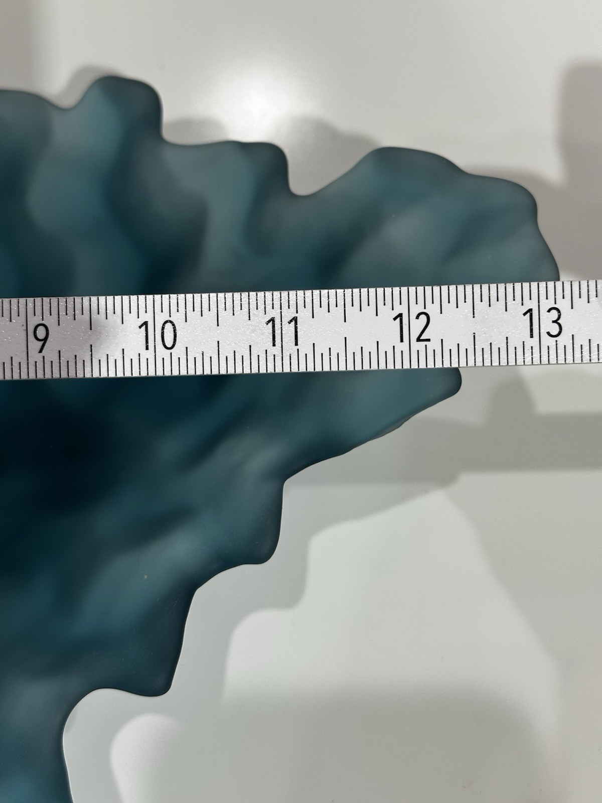 Postmodern Carved + Shaped Aqua Art Glass Asymmetrical Shallow Bowl