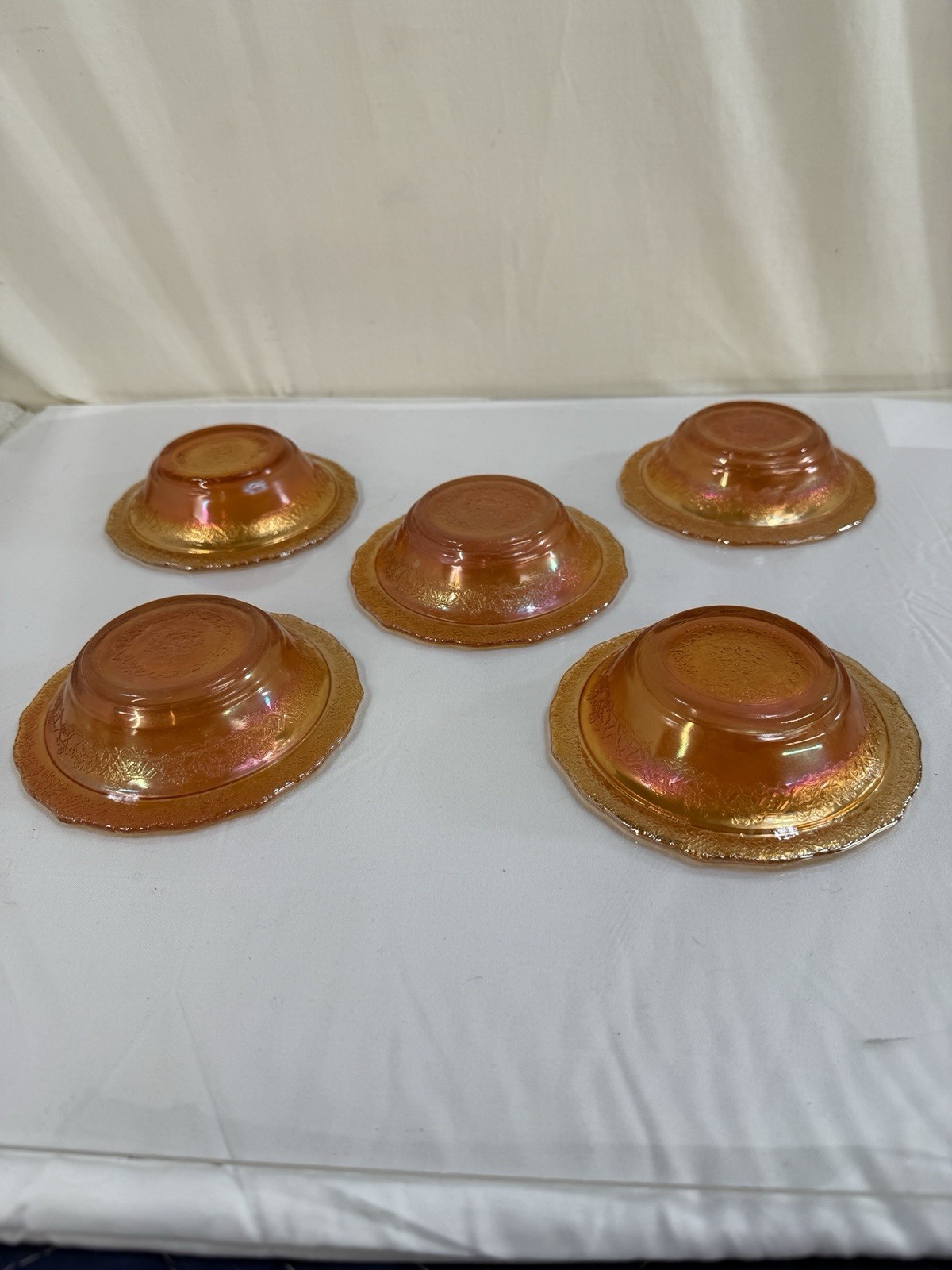 Vintage Marigold Orange Carnival Glass Bowls 5” Diameter 1” Depth Set Of 5