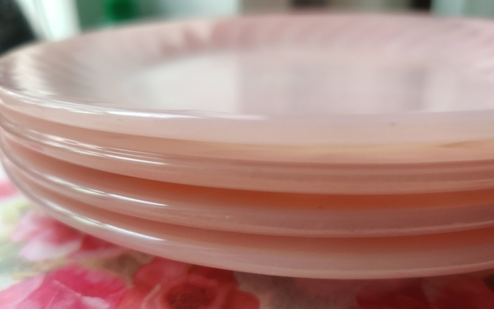 3 Fire-King Roseite Pink Swirl Milk Glass Anchor Hocking Salad Plate 7.75 in