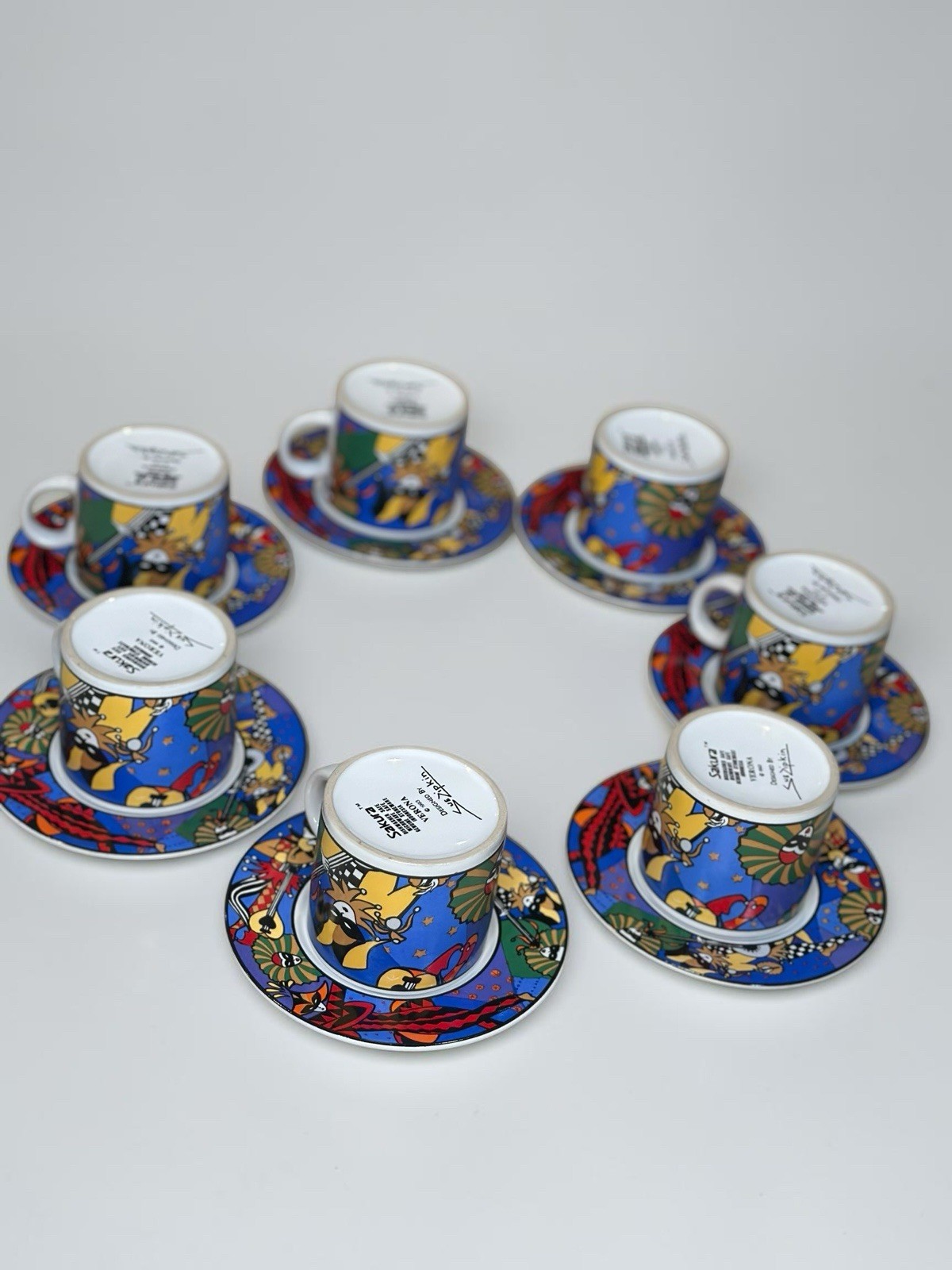 Sakura Verona 1993 Sue Zipkin Demitasse Espresso Cup Saucer Set 7 Vintage