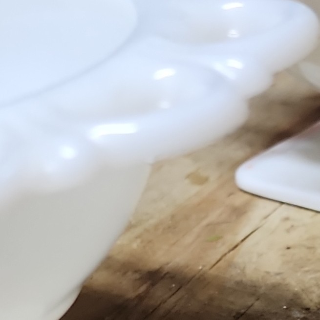 White Milk Glass Pedestal Compote Bowl, Round Glossy Openwork Rim