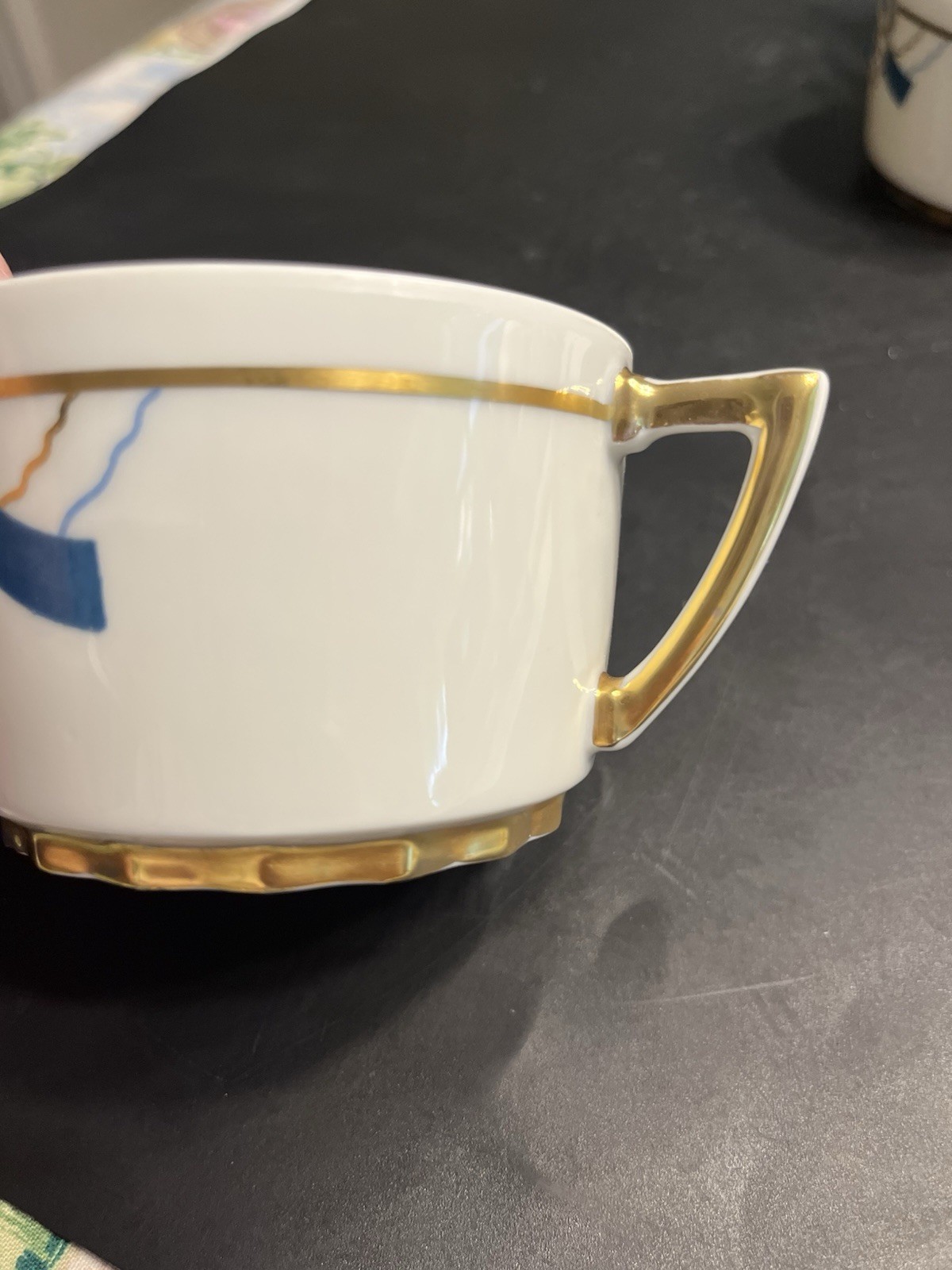 Haviland Limoges France Gold Teal Blue Coffee Tea Cups Mugs 6pc