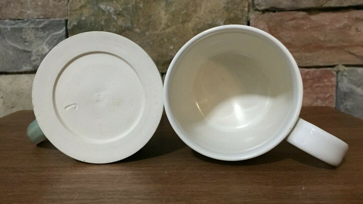 Art Pottery~3¼” Mugs~Glazed~Marked J~Pair