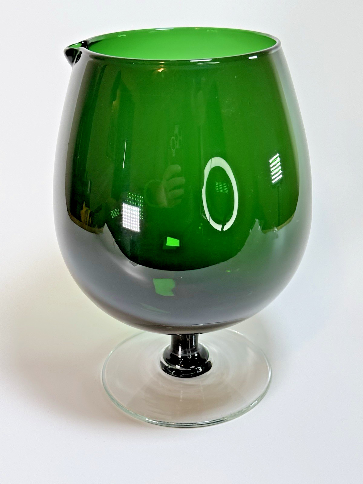 Beautiful Hand Blown Dark Green Footed Barware 48oz Pitcher