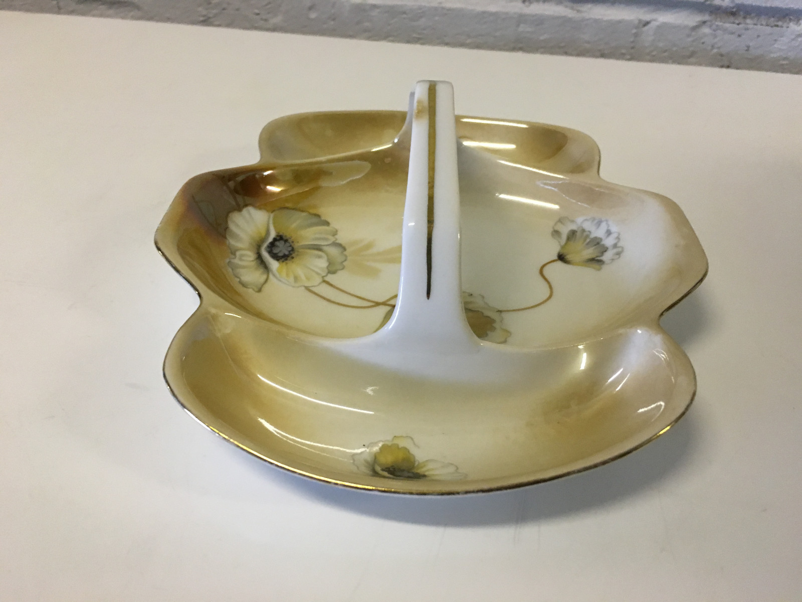 Antique Art Deco Reinhold Schlegelmilch German Porcelain Handled Dish w/ Flowers