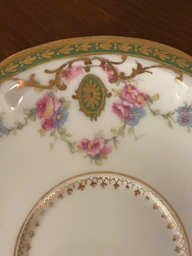Haviland Limoges Pink Rose, Medallions-Flower Garland, Gilded Demitasse Saucer