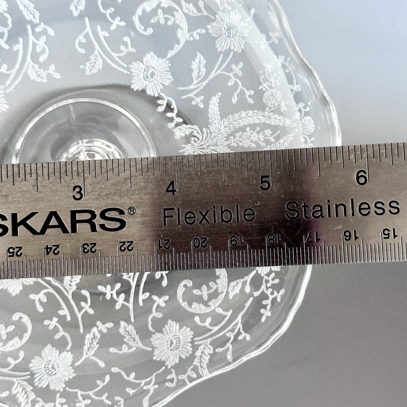 Vintage Etched Clear Glass Small Pedestal Cheese Plate Dessert Footed