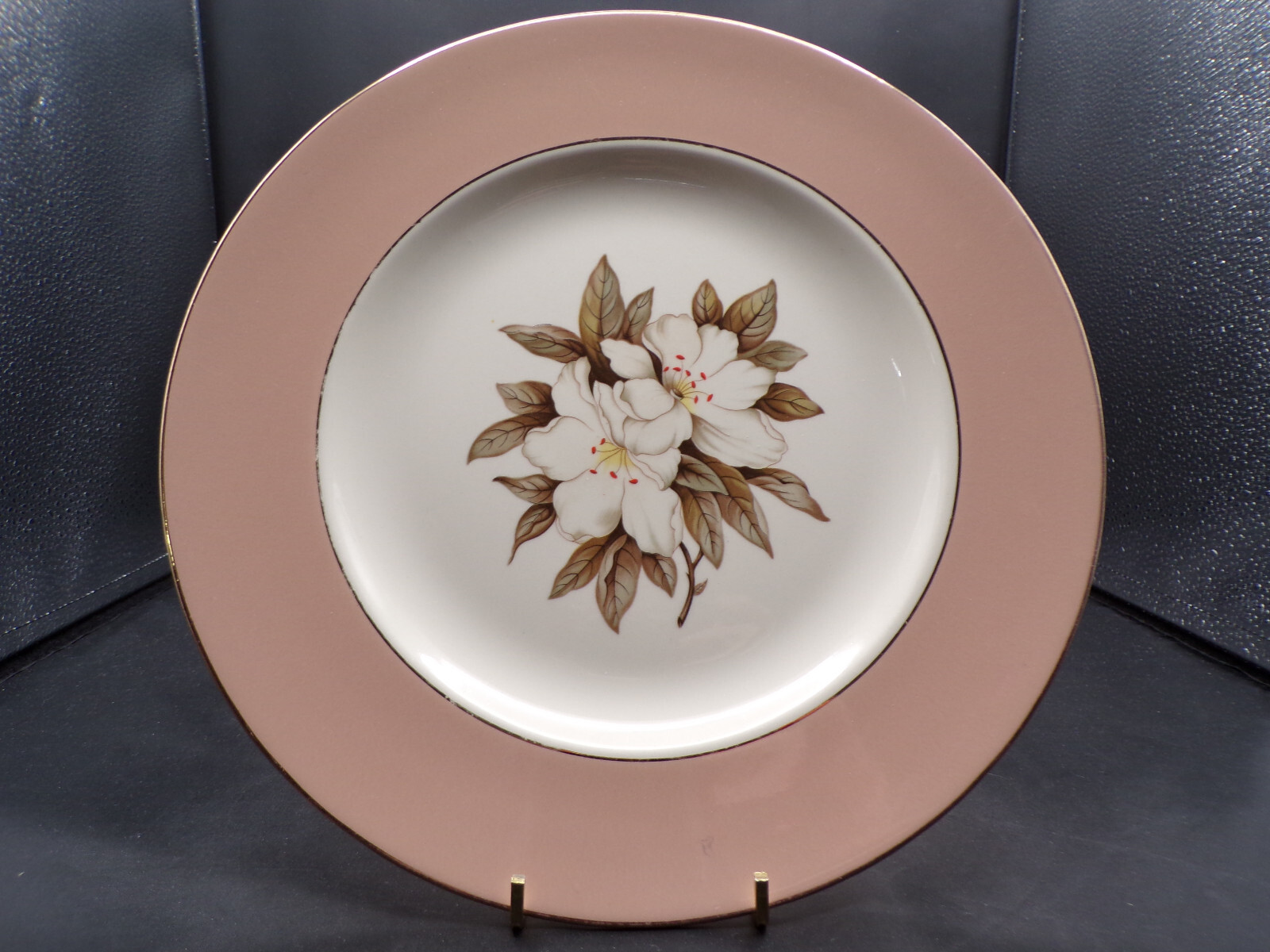 2 USA 1950s Vintage Sevron Fair Lady Pattern Gold Trim Dinner Plates 10-1/8″ F25