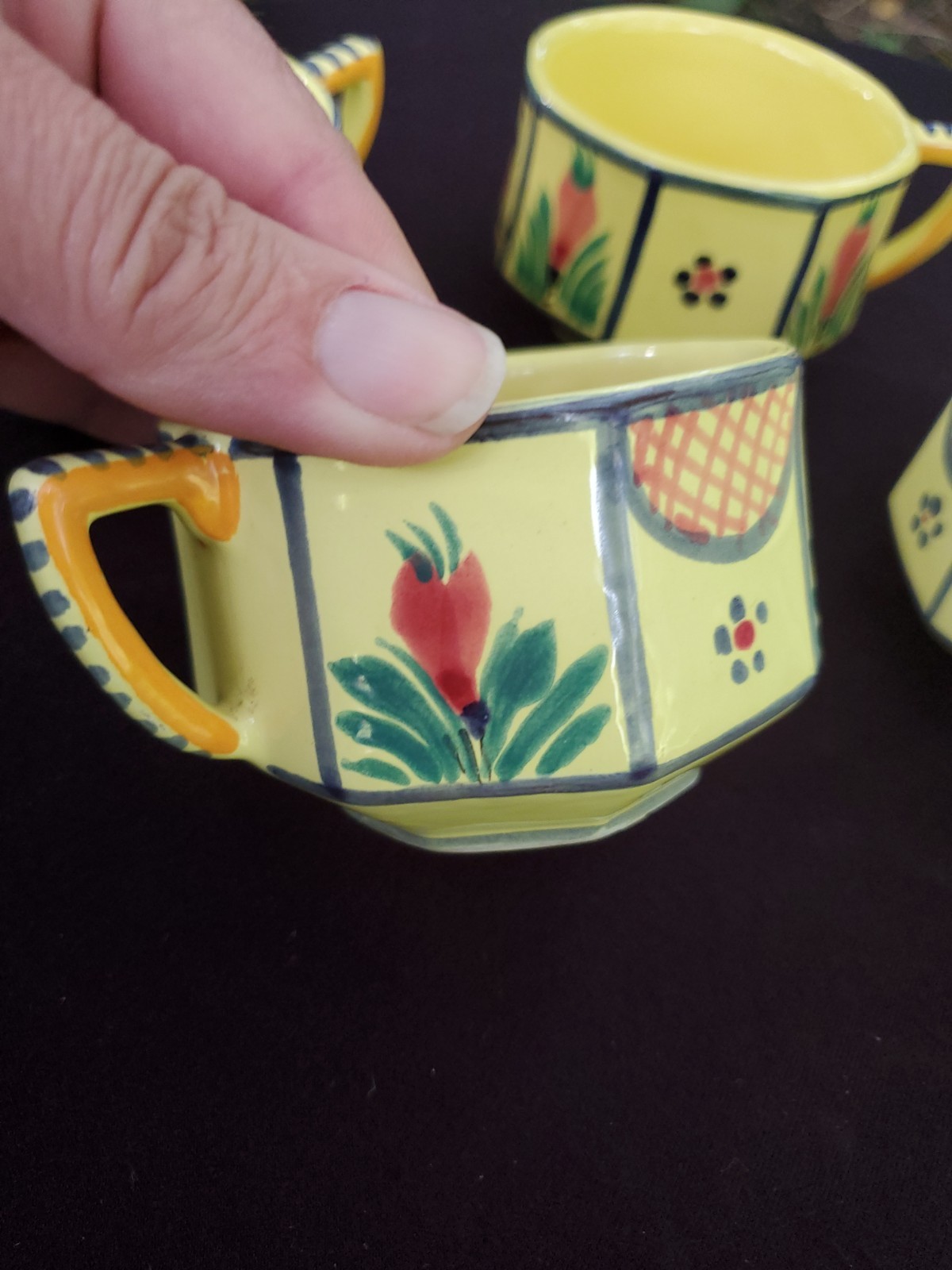 Vintage HB Quimper Soleil Yellow Cups Mugs- Set Of 4 France