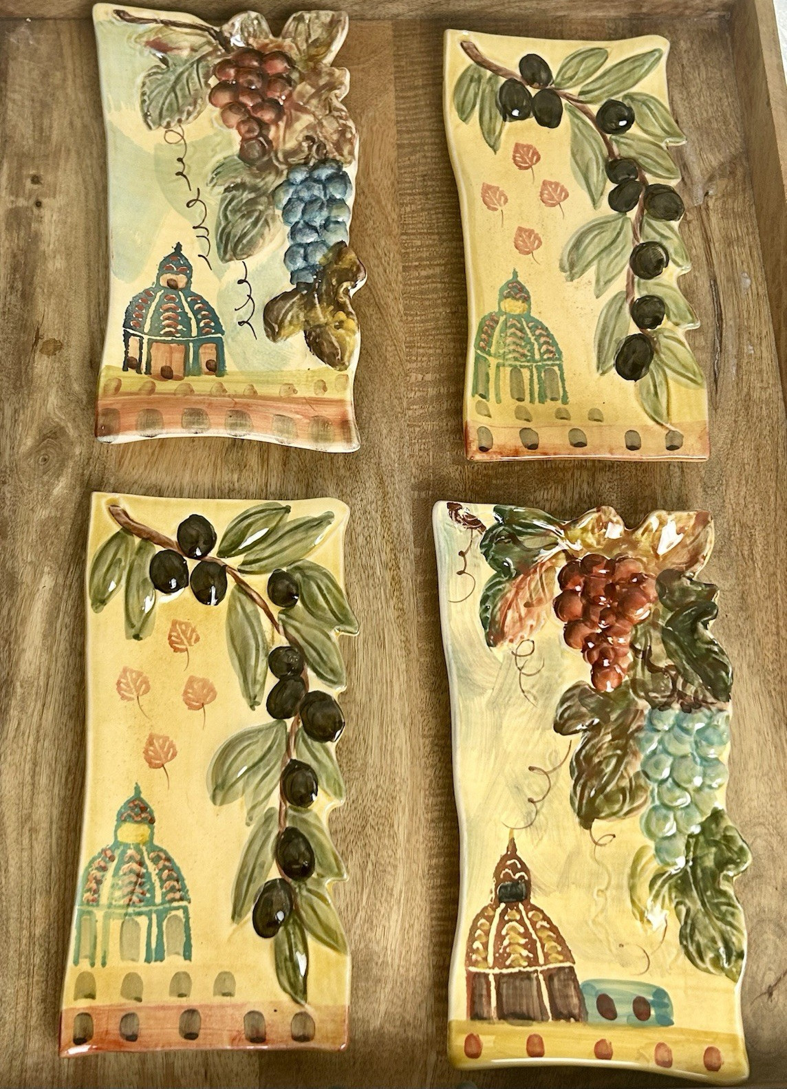 Vintage Italian Hand Painted Wall Plates Marked ITALY Earthenware Set of 4