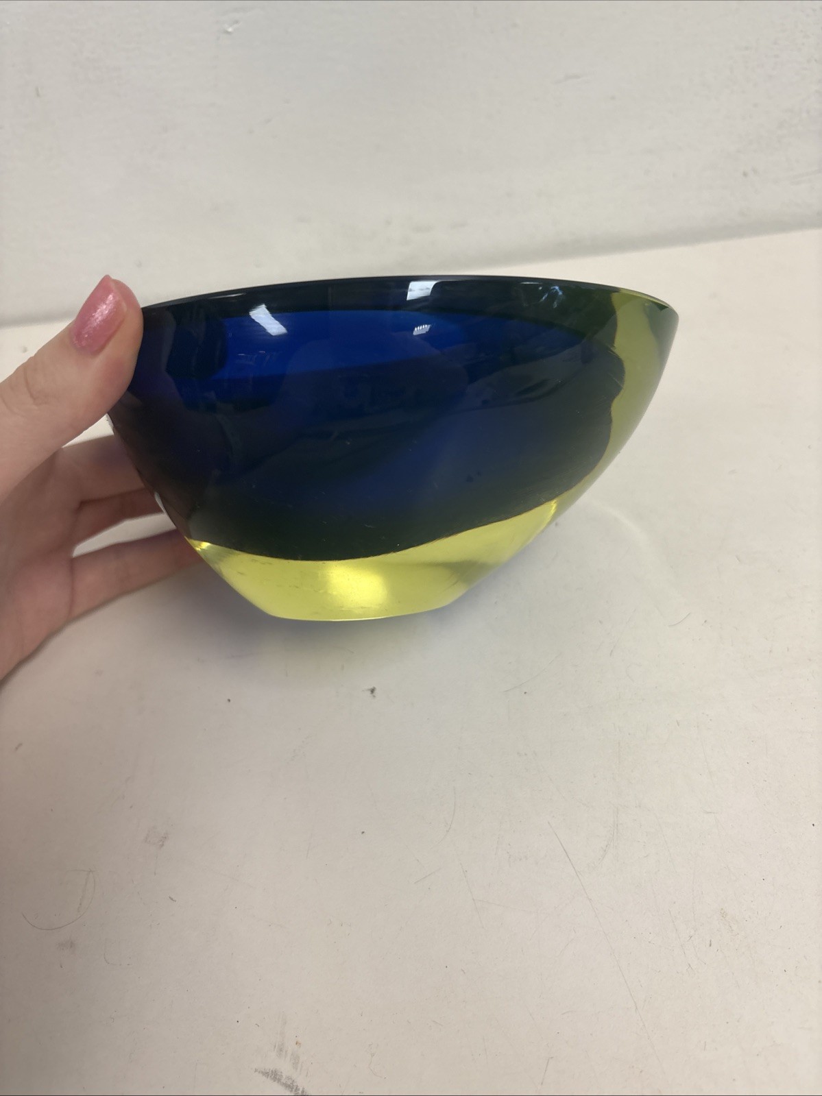 Cenedese Cobalt Blue and Yellow Sommerso Geode Murano Glass Bowl