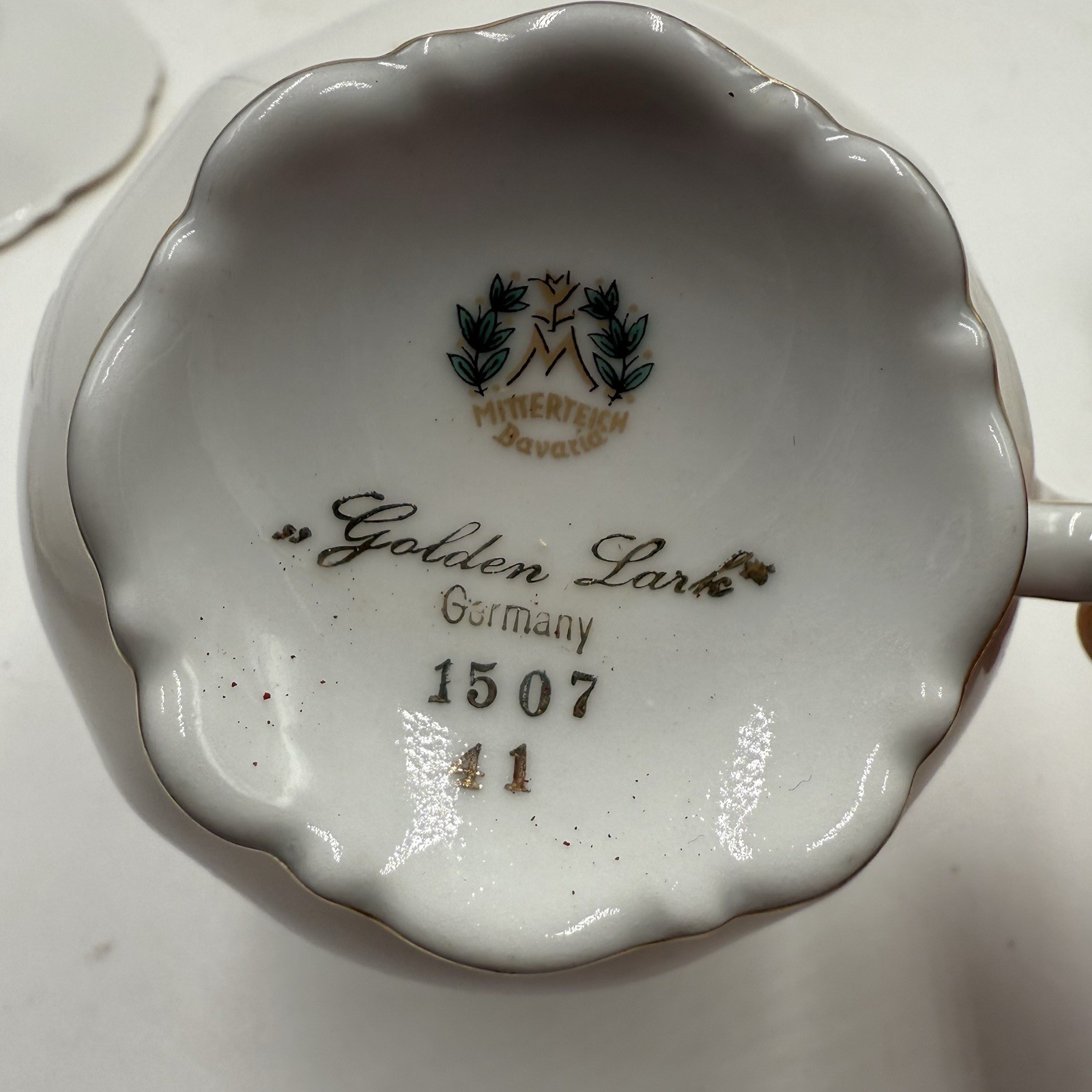 Mitterteich Bavaria Golden Lark Tea Coffee Cups Saucers Set of 3 Made in Germany