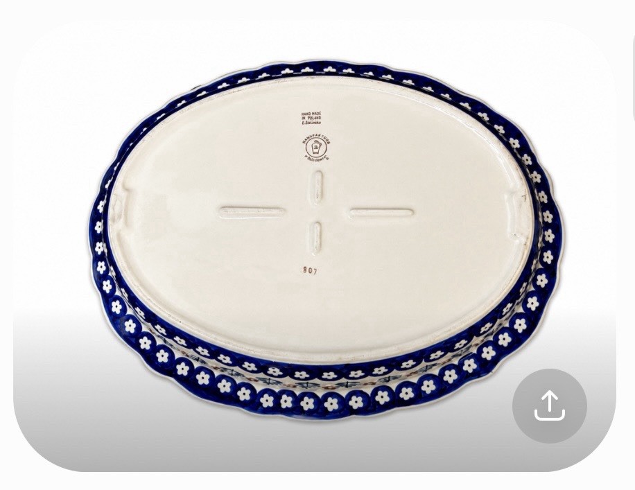 Bolesławiec, Poland Stoneware Oval Serving Dish, 15.75” l x 12” w x 2.5” d