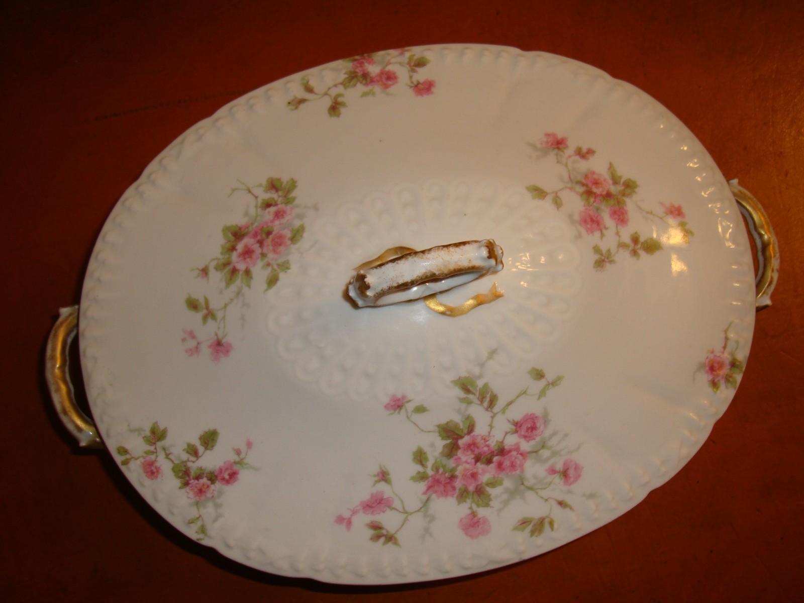 Haviland Limoges France Lidded Tureen Casserole Dish, Floral Pink Roses & Gold