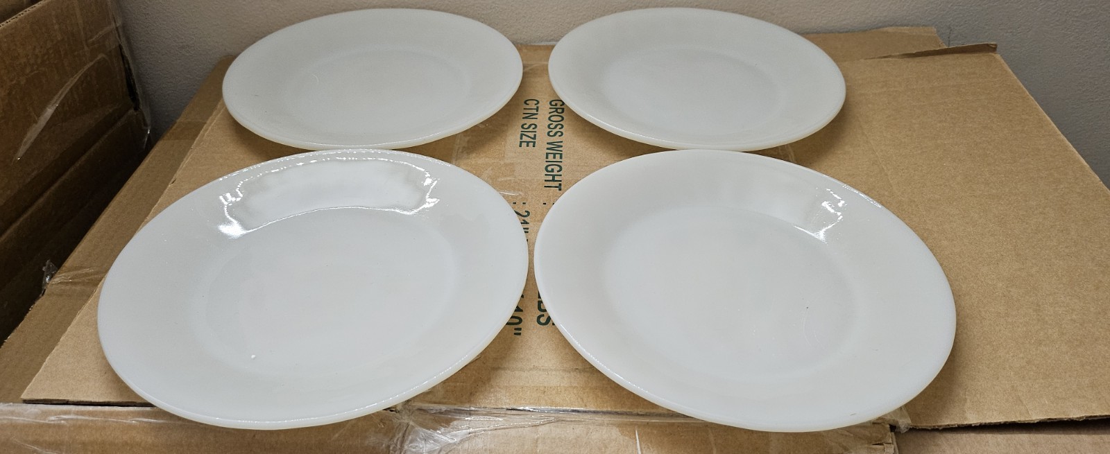 🔥🔥🔥 Vintage Set Of 4 Fire King Ivory White Oven Ware Glass Dinner Plate 9”