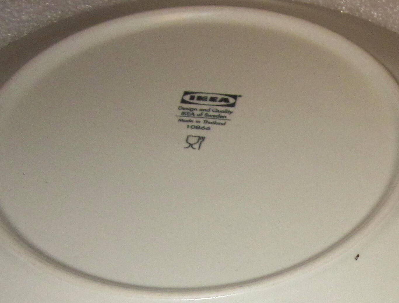 SET 4 IKEA 7 7/8″ BEIGE TAN PALE GREEN COUPE SALAD PLATES THAILAND 10866 DINERA
