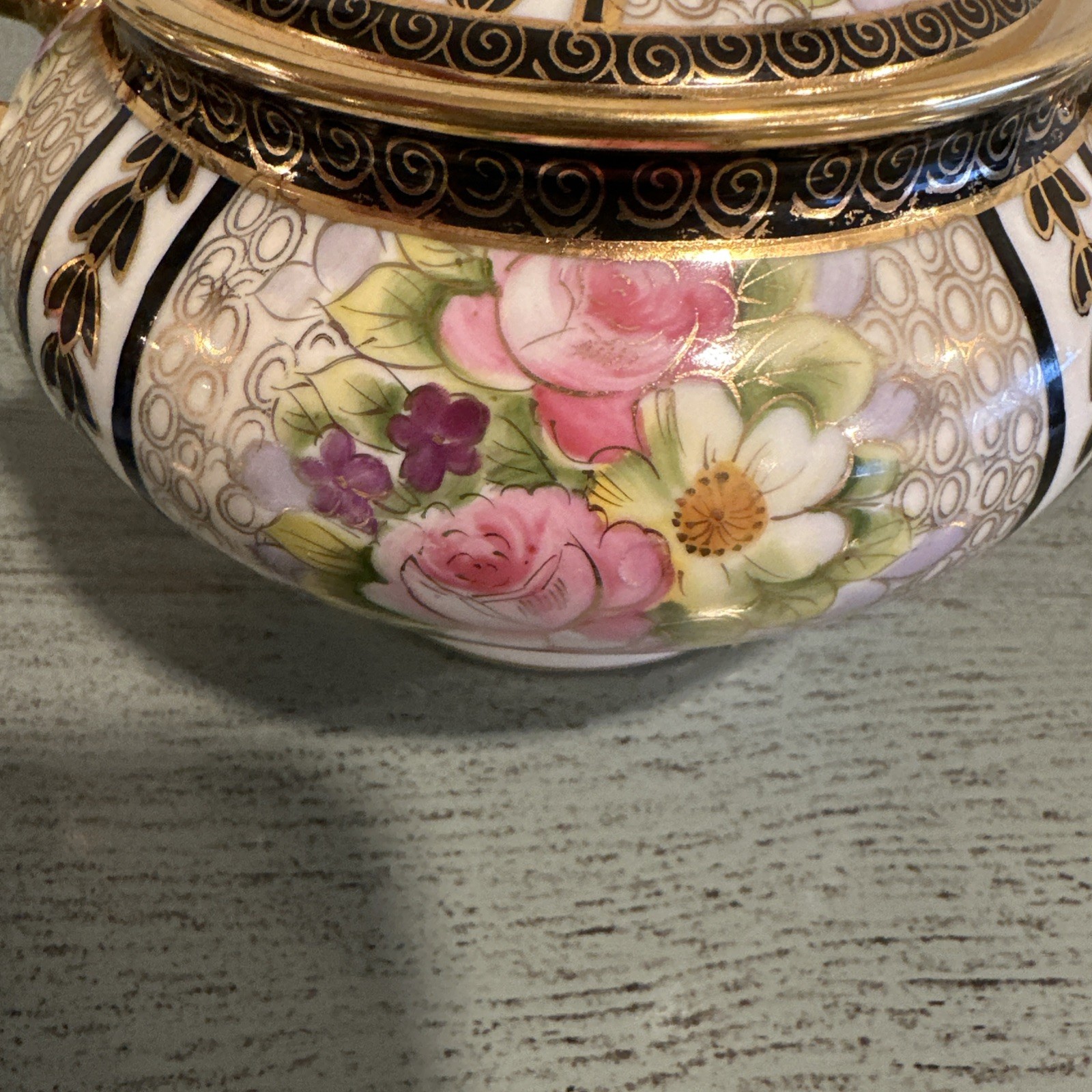 Antique Japan NIPPON Hand Painted Gold Creamer and Sugar Bowl W/ Lid