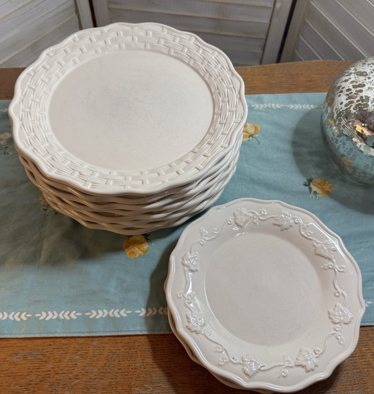 Home & Garden Party Basketweave Dinner (8) Plates Salad (2) USA Stoneware