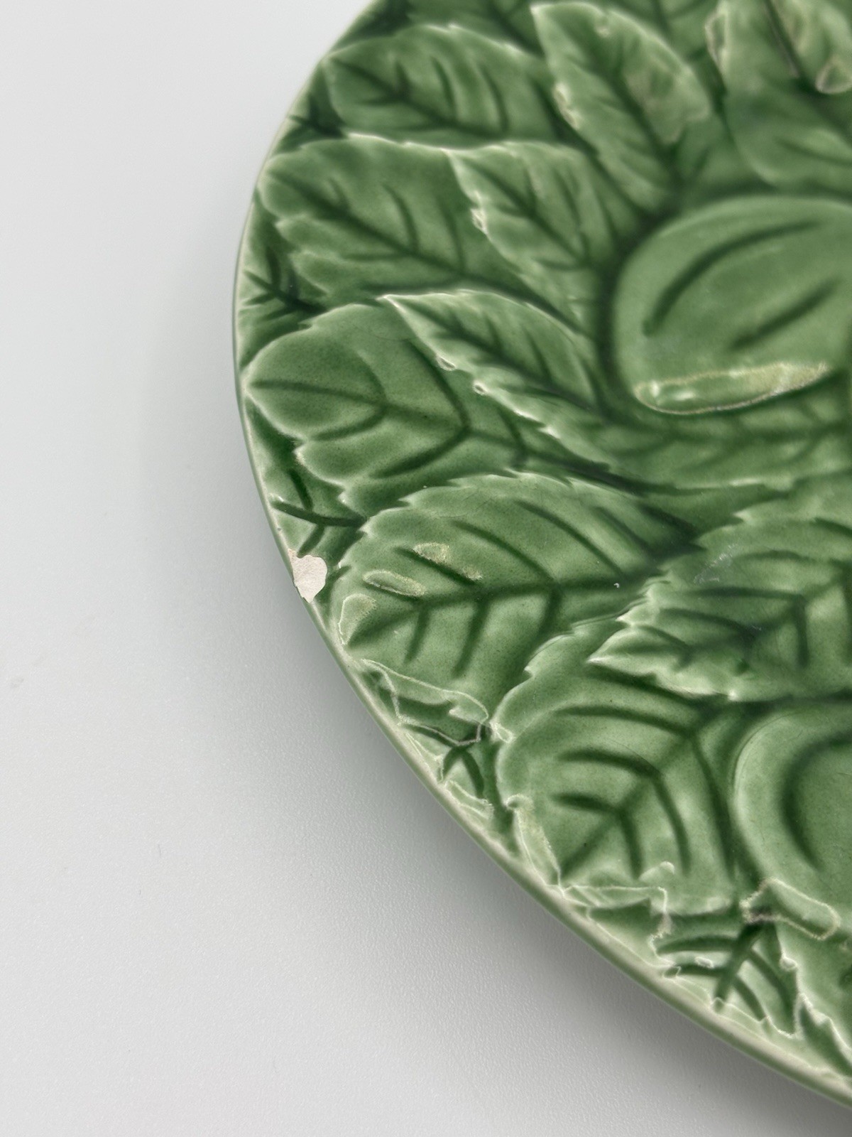 Vintage Bordall Pincher Green Majolica Fruit Center Salad Plates Set Of 6