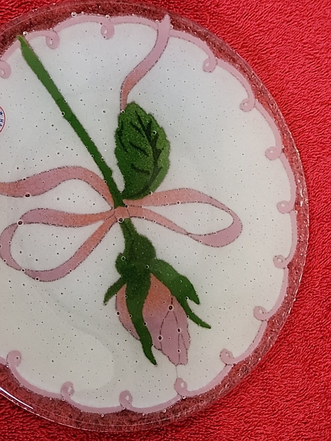 Peggy Karr 8″ Breast Cancer Hope Round Plate Fused Art glass Signed 2003