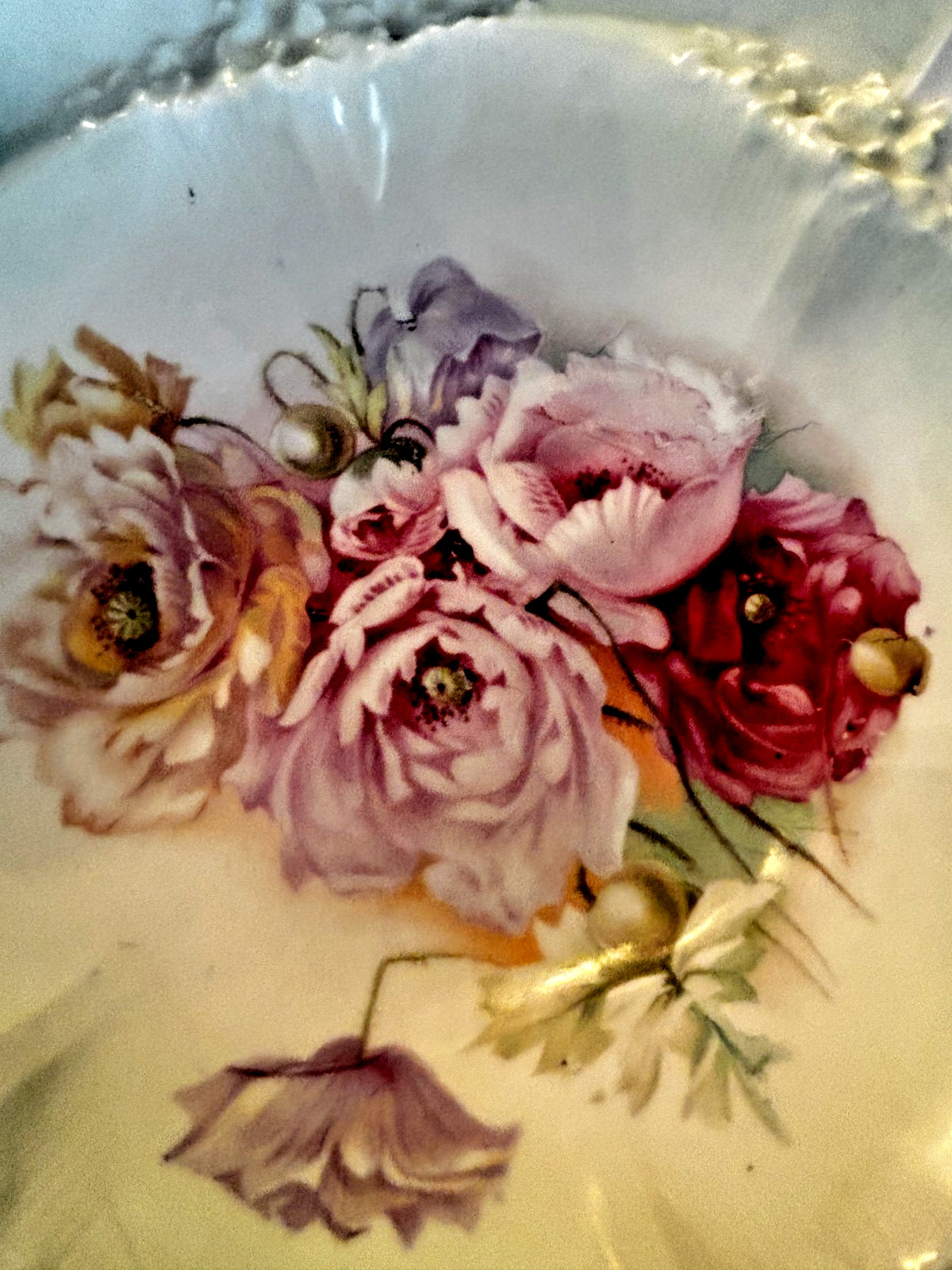 Beautiful RS Prussia Antique Large Deep Floral Bowl 10″ Red Mark PERFECT Cond.
