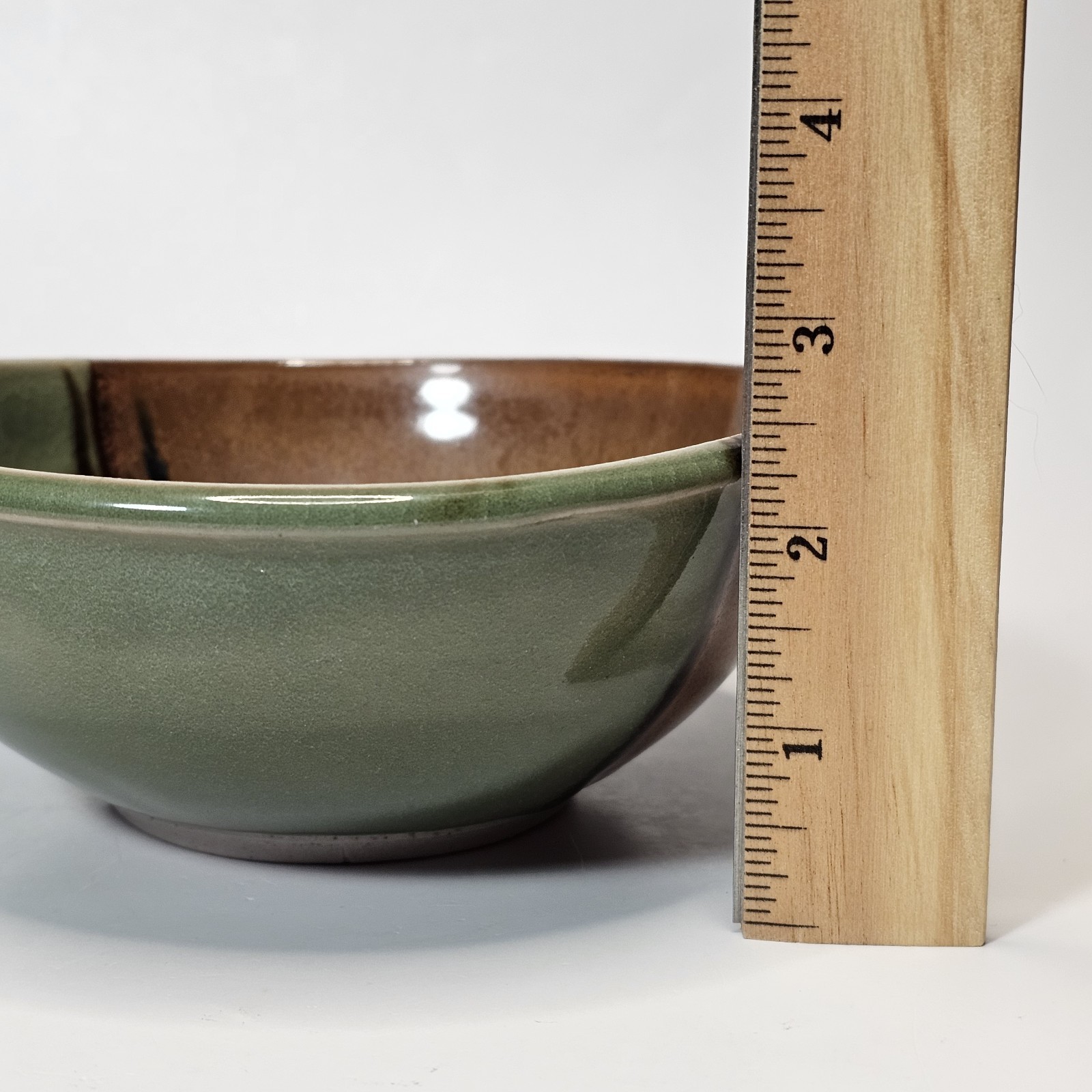 Studio Art Pottery Golden Green & Brown Drip Crackle Glaze Ceramic Bowl