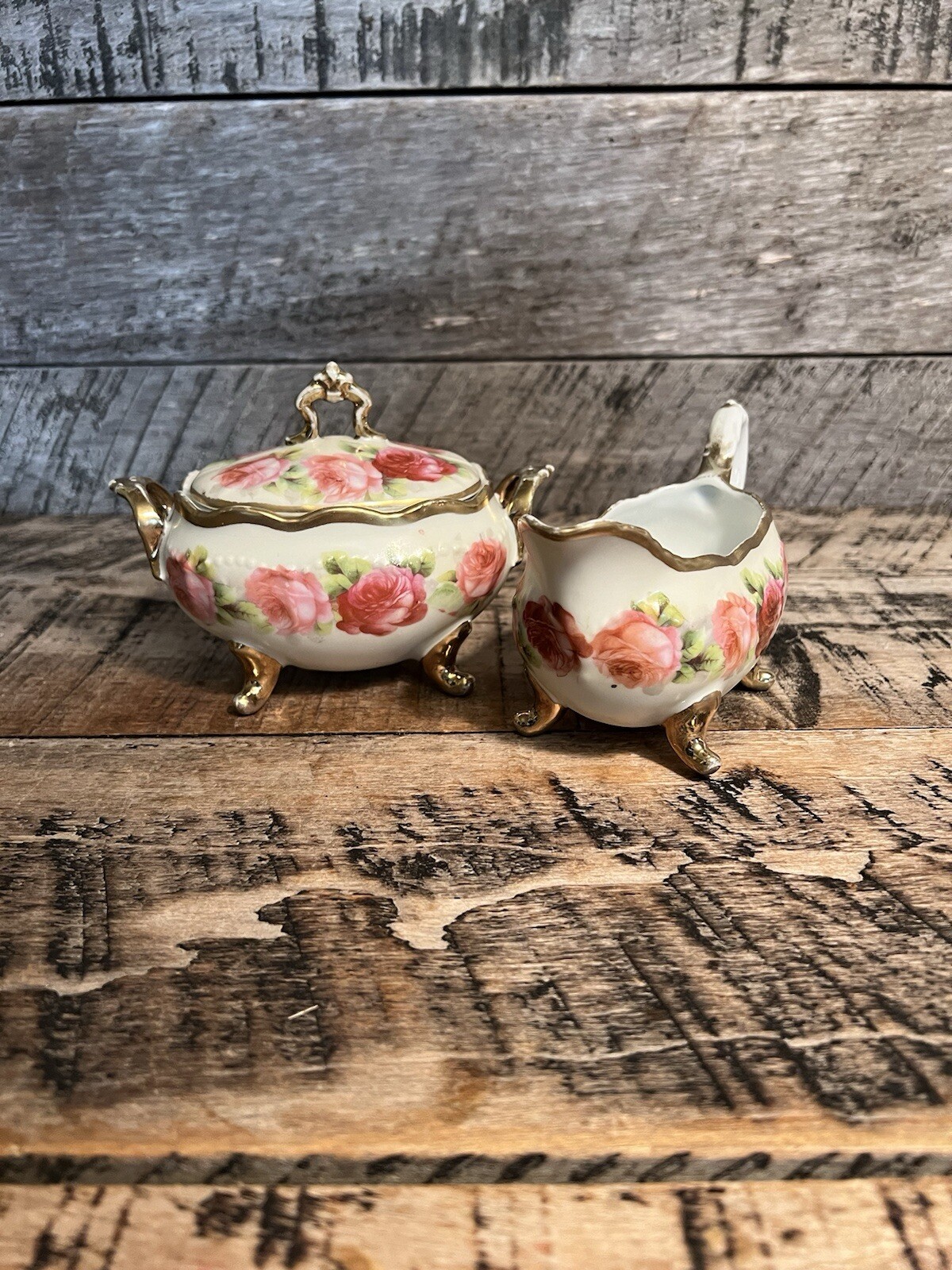 Ceramic Rose Creamer And Sugar Bowl Set By Old Ivory Germany