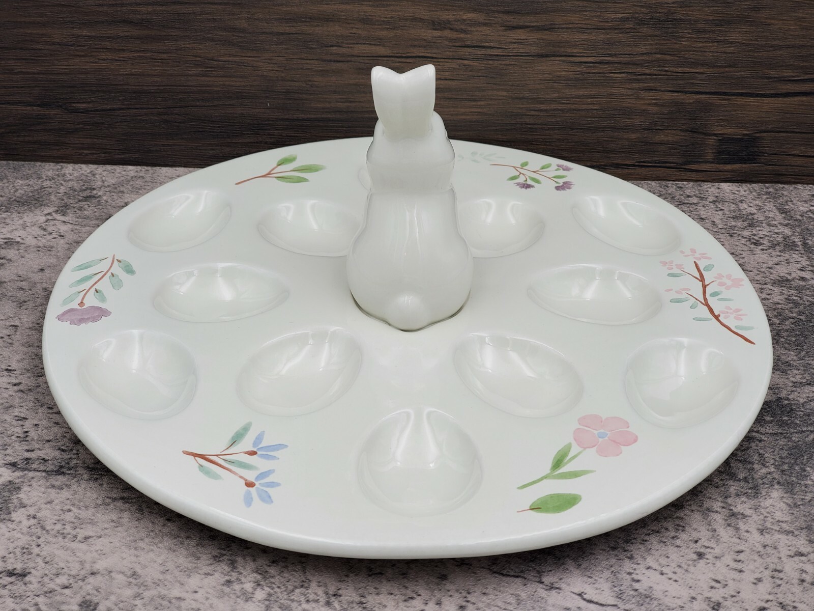 Holiday Home Simply Spring Ivory Rabbit Ceramic 13″ Devilled Egg Plate Floral