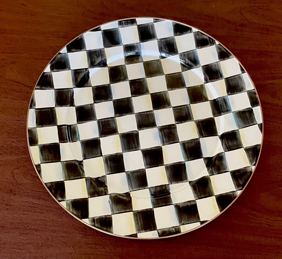 MACKENZIE CHILDS COURTLY CHECK Large 16″ Enameled Serving Platter Tray. NEW
