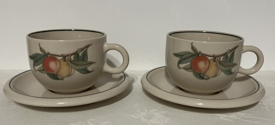 Set of 2 Epoch Wholesome Cup and Saucers, Fruit and Leaves
