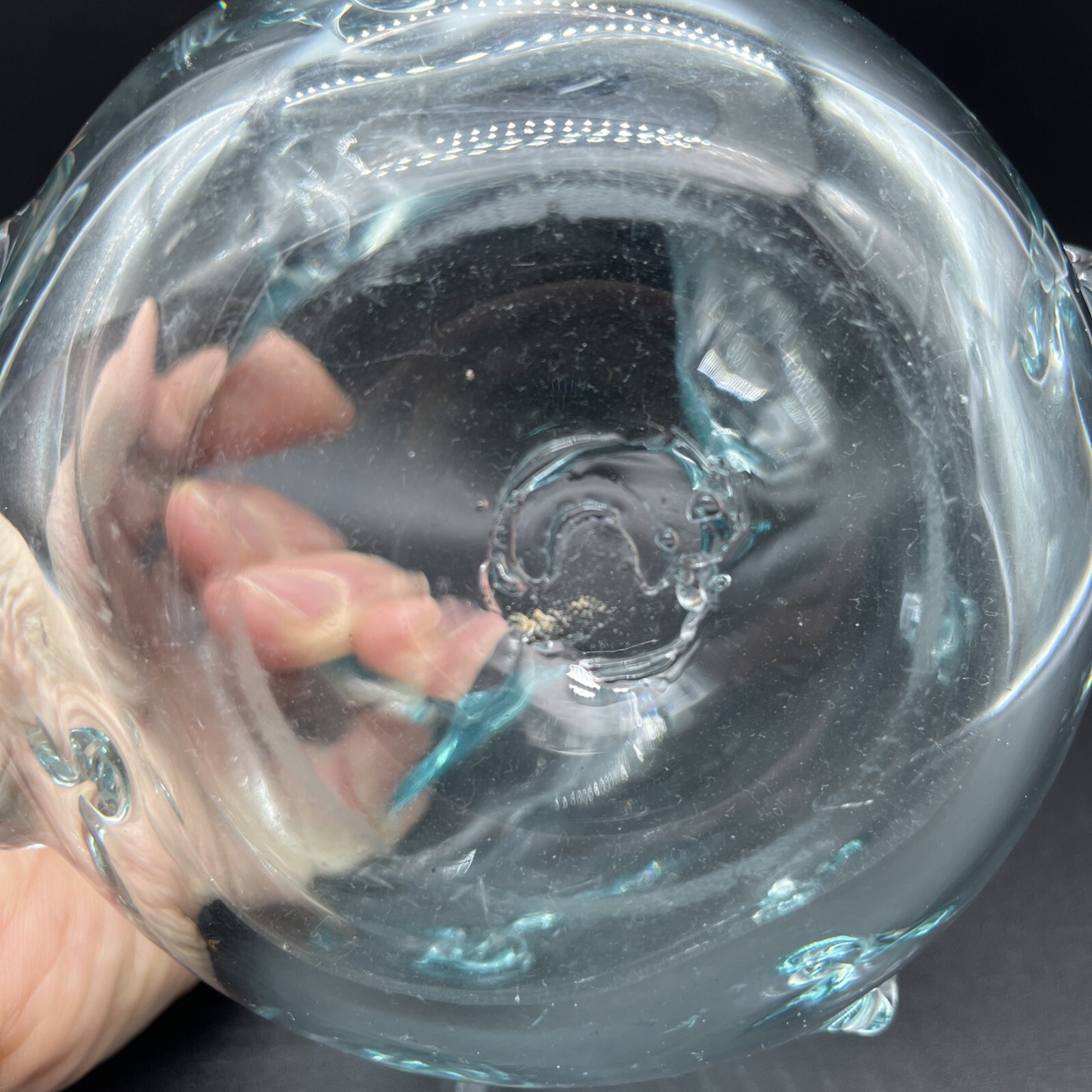 Hand blown Art Glass Bowl Aqua Pinched/Dimpled Sides
