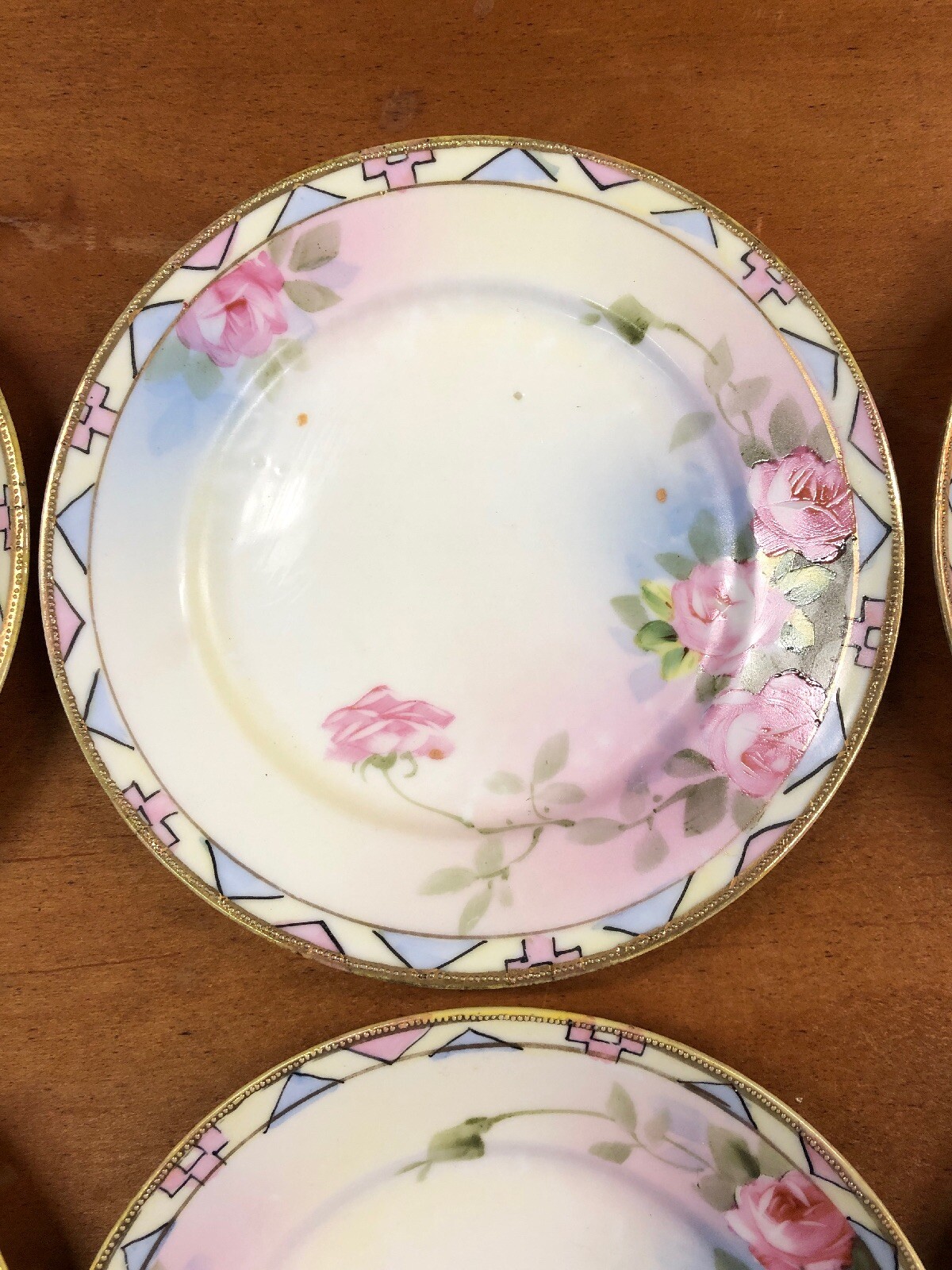 Vintage Antique Nippon Gold Rose floral Dessert Appetizer Plates plate set 6